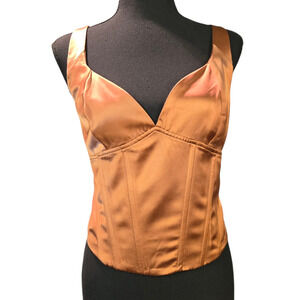 Jason Wu Bronze Copper Satin Zip up Corset Bustier Top Size Large